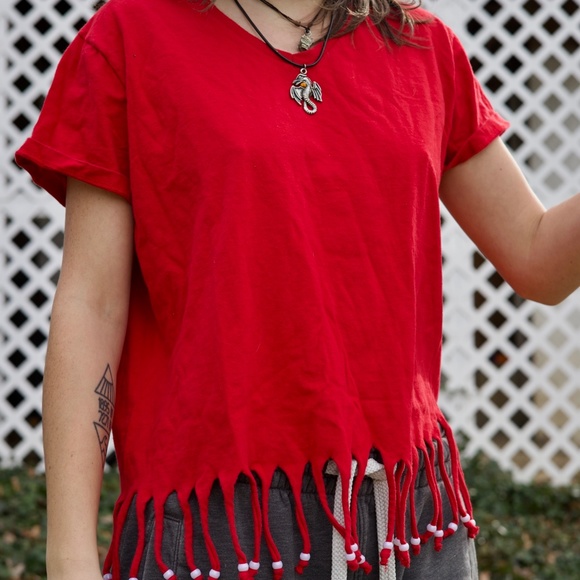 Red boho beaded shirt - Picture 2 of 4